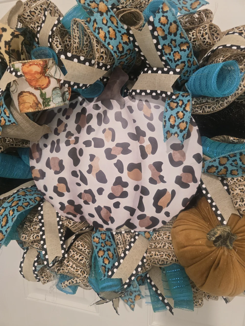 Turquoise & Leopard Print Decorative Fall Wreath
